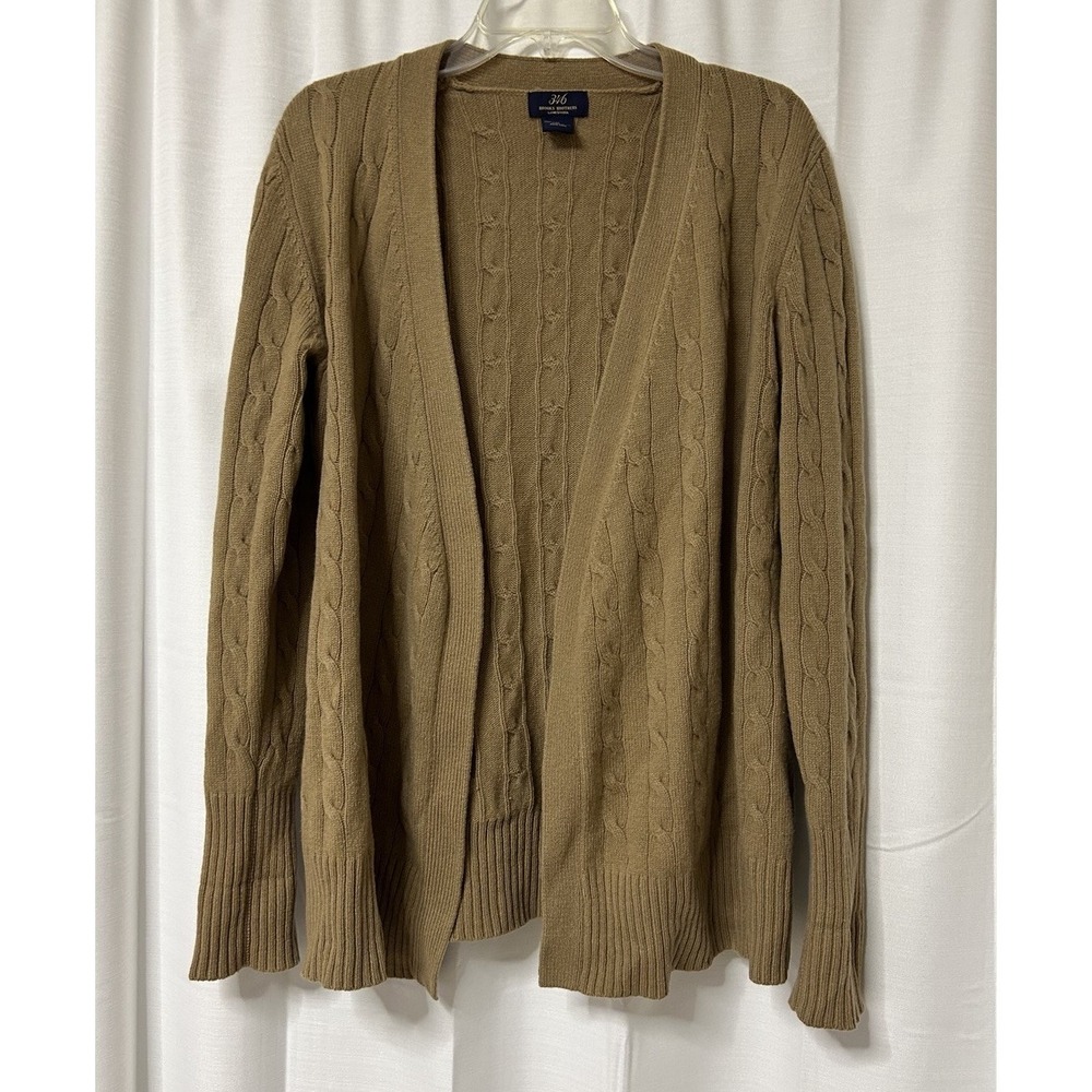 Brooks Brothers 346 Cable Knit 100% Lambswool Cardigan Camel Size M No Belt